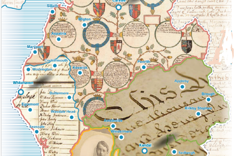 Map of Cumbria made from historical records